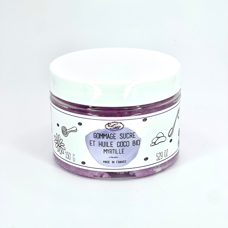 Gommage corporel au sucre à l'huile de coco Bio Myrtille