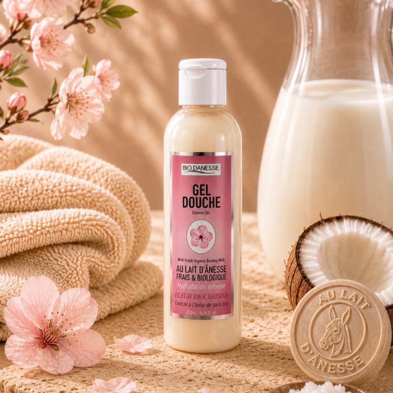 Gel douche au lait d'ânesse Certifié Bio fleur de cerisier