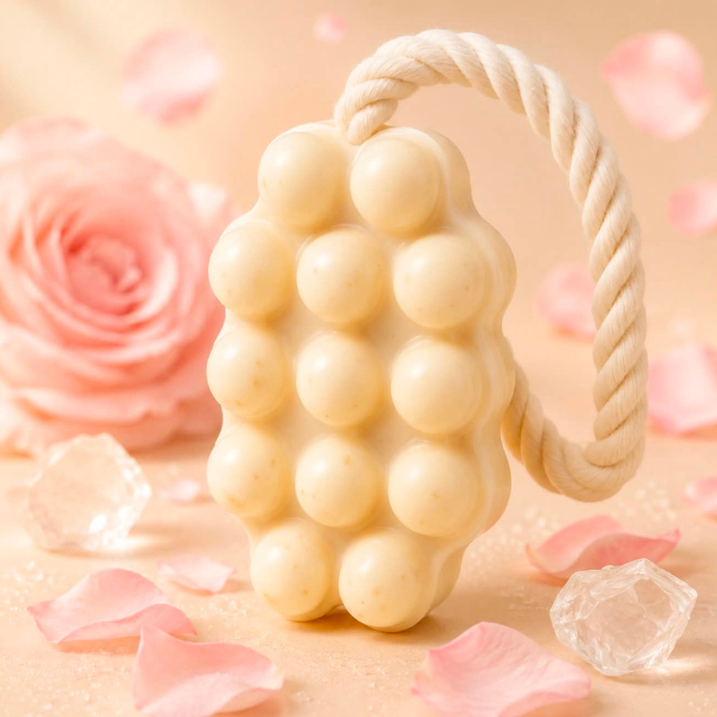 Savon de massage exfoliant aux pétales de rose