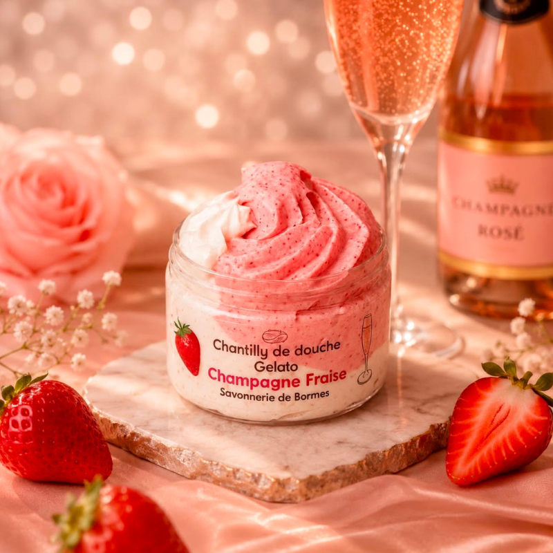 Savon fouetté Champagne Fraise