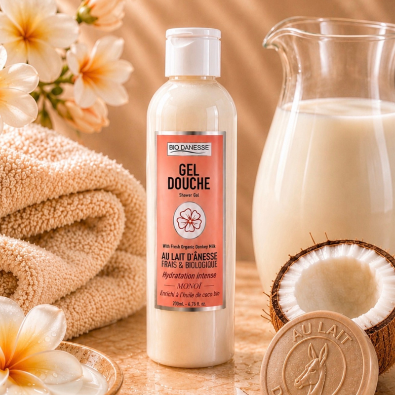 Gel douche au lait d'ânesse Certifié Bio Monoï