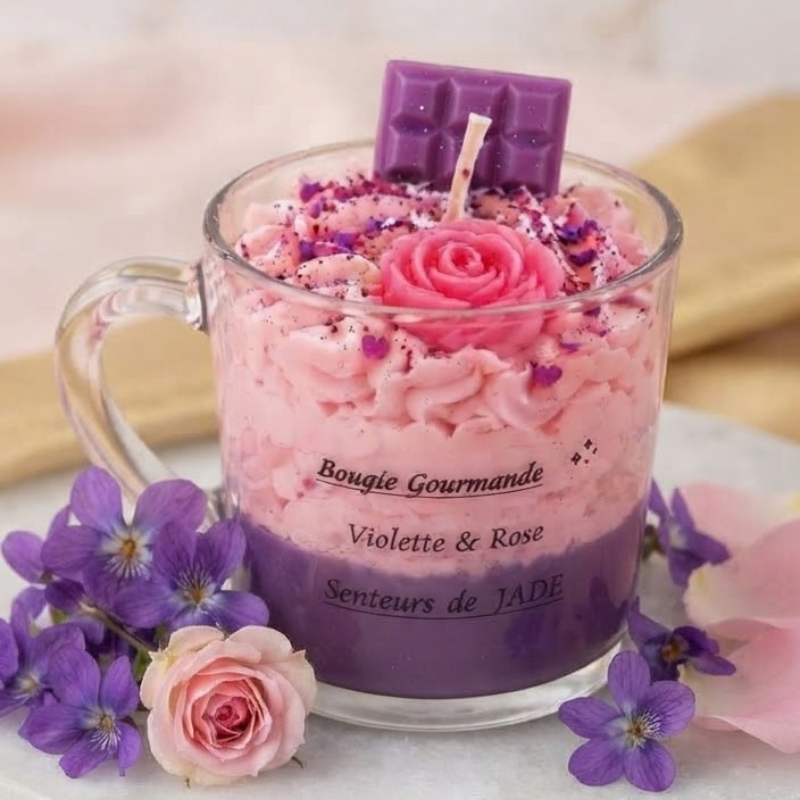 Bougie Gourmande Tasse Violette & Rose